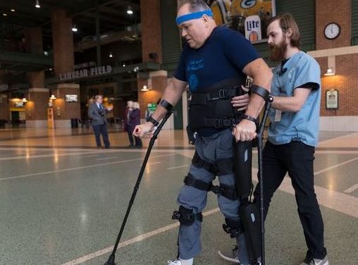For 27 years this paralyzed Air Force veteran could not walk. <br> Now a robotic exoskeleton has him on his feet.